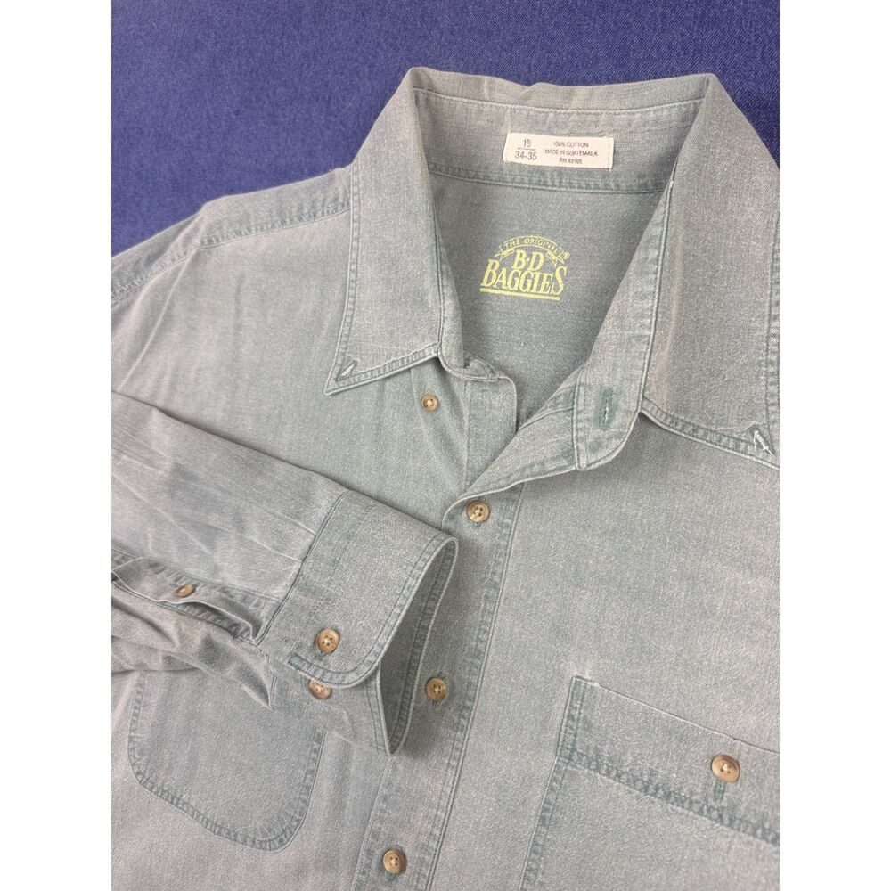 B.D. Baggies Men’s 18 34-35 Faded Blue Chambray Button Down Shirt
